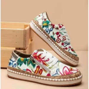 Dalsonshoes Women Fashion Color Matching Ethnic Style Printed Sneakers