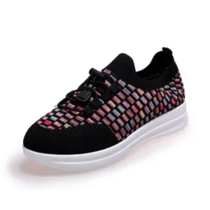 Dalsonshoes Women Fashion Low-Top Lace-Up Platform Color-Block Fly-Knit Sneakers