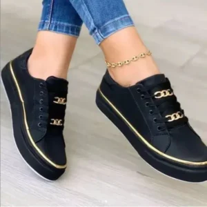 Dalsonshoes Women Thick Bottom Chain Casual Round Toe Fashion Pu Sneakers