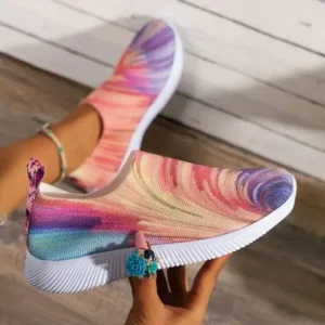 Dalsonshoes Women Fashion Round Multicolor Gradient Rainbow Mesh Sneakers